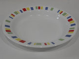 RARE Corelle MEMPHIS 15-oz Flat RIMMED SOUP BOWL *Red Blue Green Yellow Stripes