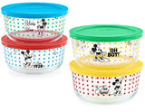 ❤️ NEW 8-pc PYREX Disney MICKEY MOUSE 4 Cup Glass STORAGE BOWL SET w/Covers