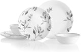 ❤️ 12-pc Corelle MISTY LEAVES DINNERWARE SET Plates Bowls *Gray Grey Watercolors