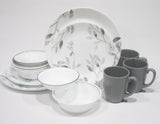 20-pc Corelle MISTY LEAVES DINNERWARE SET Plates Bowls & Mugs *Gray Grey Watercolors