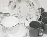 20-pc Corelle MISTY LEAVES DINNERWARE SET Plates Bowls & Mugs *Gray Grey Watercolors
