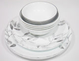 16-pc Corelle MISTY LEAVES DINNERWARE SET Plates Bowls *Gray Grey Watercolors