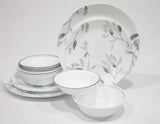 16-pc Corelle MISTY LEAVES DINNERWARE SET Plates Bowls *Gray Grey Watercolors