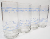 4 Corelle MORNING BLUE Floral 16-oz GLASSES 5 7/8" Iced Tea Pedestal Tumblers