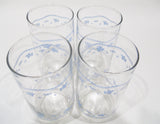 4 Corelle MORNING BLUE Floral 16-oz GLASSES 5 7/8" Iced Tea Pedestal Tumblers