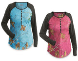 Women's MOSSY-OAK BREAK-UP COUNTRY Camo Thermal Knit Henley Shirt *PINK or BLUE