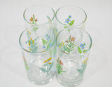 NEW 4 Corelle MY GARDEN 7-oz JUICE GLASSES Summer Floral Garden Yellow Blue Pink