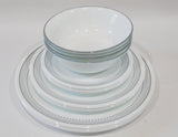 NEW 16-pc Corelle MYSTIC GRAY Dinnerware Set BORDER of SOFT GREY BANDS & DOTS
