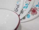 ❤️ Corelle NORDIC BLOOM 18-oz SOUP BOWL Cereal Salad *Ansa Floral Rasberry Red Rim