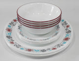❤️ 12-pc Corelle NORDIC BLOOM Dinnerware Set *Scandinavia Wildflowers Rasberry Teal Gray