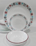 ❤️ 12-pc Corelle NORDIC BLOOM Dinnerware Set *Scandinavia Wildflowers Rasberry Teal Gray