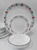 ❤️ 12-pc Corelle NORDIC BLOOM Dinnerware Set *Scandinavia Wildflowers Rasberry Teal Gray