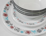 ❤️ 12-pc Corelle NORDIC BLOOM Dinnerware Set *Scandinavia Wildflowers Rasberry Teal Gray
