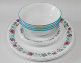 ❤️ 12-pc Corelle NORDIC BLOOM Dinnerware Set *Scandinavia Wildflowers Rasberry Teal Gray