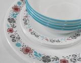 ❤️ 12-pc Corelle NORDIC BLOOM Dinnerware Set *Scandinavia Wildflowers Rasberry Teal Gray
