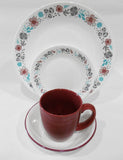 ❤️ 16-pc Corelle NORDIC BLOOM Dinnerware Set *Scandinavia Wildflowers Rasberry Teal Gray