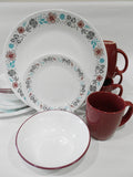 ❤️ 16-pc Corelle NORDIC BLOOM Dinnerware Set *Scandinavia Wildflowers Rasberry Teal Gray