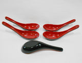 ❤️ NEW 5-pc PAO! Asian Cooking 5.25" CHINESE SOUP SPOONS SET Red Black Melamine