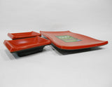 ❤️ NEW 3-pc PAO! ASIAN Sushi Sauce Dip Dishes & Serve Platter RED BLACK Melamine
