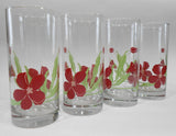 ❤️ NEW 4 Corelle PACIFIC BLOOM 16-oz TUMBLER GLASSES Iced Tea Cooler *Red Hibiscus Floral