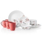 NEW 16-pc CORELLE Signature POPPY PRINT Dinnerware Set *Pale Pink & White Floral