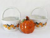 Ceramic PUMPKIN & VINES Thanksgiving Fall Harvest GIFT BASKET 6 3/4" x 3 3/4"