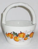 Ceramic PUMPKIN & VINES Thanksgiving Fall Harvest GIFT BASKET 6 3/4" x 3 3/4"