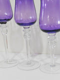 ❤️ NEW 3-pc Amethyst PURPLE TEALIGHT CANDLE HOLDERS Votive Tiered Long Stem Glass