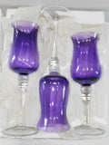 ❤️ NEW 3-pc Amethyst PURPLE TEALIGHT CANDLE HOLDERS Votive Tiered Long Stem Glass
