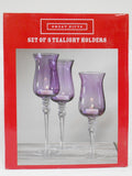 ❤️ NEW 3-pc Amethyst PURPLE TEALIGHT CANDLE HOLDERS Votive Tiered Long Stem Glass