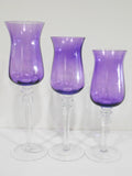 ❤️ NEW 3-pc Amethyst PURPLE TEALIGHT CANDLE HOLDERS Votive Tiered Long Stem Glass