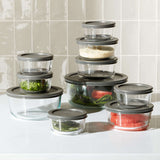 ❤️ NEW 20-pc PYREX Food Storage Container Set Glass w/GRAY COVERS Lids 7 4 2 1 Cup