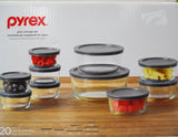 ❤️ NEW 20-pc PYREX Food Storage Container Set Glass w/GRAY COVERS Lids 7 4 2 1 Cup