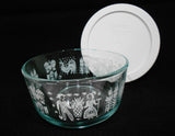 ❤️ PYREX 4 Cup AMISH BUTTERPRINT Glass Storage Bowl WHITE Rooster Wheat Harvest