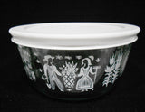 ❤️ PYREX 4 Cup AMISH BUTTERPRINT Glass Storage Bowl WHITE Rooster Wheat Harvest