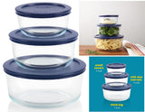 ❤️ NEW 6-pc Pyrex Simply Store GLASS STORAGE BOWLS 7, 4, 2 Cup BLUE Plastic Covers