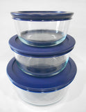 ❤️ NEW 6-pc Pyrex Simply Store GLASS STORAGE BOWLS 7, 4, 2 Cup BLUE Plastic Covers