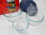 ❤️ NEW 6-pc Pyrex Simply Store GLASS STORAGE BOWLS 7, 4, 2 Cup BLUE Plastic Covers