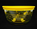 ❤️ PYREX 4 Cup YELLOW CHICK BIRDS Glass Storage Bowl 1 QT Easter Musical Notes