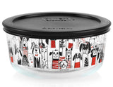 Pyrex CITY CATS or DOGS 4 Cup ROUND Storage Bowl Suit Tie KITTY / PUPPY LOVE Hearts
