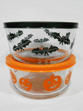 ❤️ Pyrex 4 Cup BLACK BATS & ORANGE PUMPKINS 1-Qt Spooky Halloween Storage Bowls