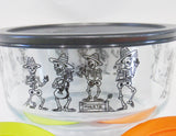 6-pc Pyrex MARIACHI BAND Storage Bowls Halloween BLACK Day of the Dead Skeletons