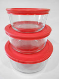 ❤️ NEW 6-pc Pyrex Simply Store GLASS STORAGE BOWLS 7, 4, 2 Cup RED Plastic Covers