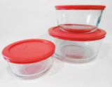 ❤️ NEW 6-pc Pyrex Simply Store GLASS STORAGE BOWLS 7, 4, 2 Cup RED Plastic Covers