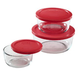 ❤️ NEW 6-pc Pyrex Simply Store GLASS STORAGE BOWLS 7, 4, 2 Cup RED Plastic Covers
