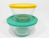 ❤️ NEW 4-pc PYREX SCULPTURED Glass Springtime STORAGE BOWL Set 6 & 3 Cup Mixing Baking