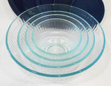 ❤️ NEW 8-pc PYREX Clear SCULPTURED Glass Mixing Bowl Set 4.5 Qt.10, 6, 3 Cup BLUE Lids