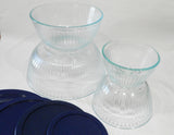 ❤️ NEW 8-pc PYREX Clear SCULPTURED Glass Mixing Bowl Set 4.5 Qt.10, 6, 3 Cup BLUE Lids