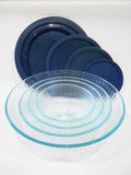 ❤️ NEW 8-pc PYREX Clear SCULPTURED Glass Mixing Bowl Set 4.5 Qt.10, 6, 3 Cup BLUE Lids