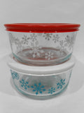❤️ New PYREX 4 Cup SNOWFLAKE Storage Dish Winter Holiday Choose: WHITE or BLUE